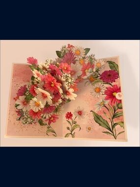 Daisy Pop-Up Card with Red, Pink and White Daisies - Daisyy